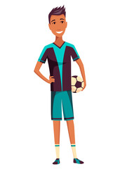 Soccer player, cartoon male football character. Man full length, front view. Isolated flat  illustration