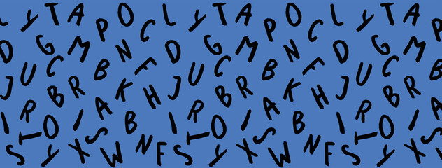 template with the image of keyboard symbols. set of letters. Surface template. Blue background. Horizontal image. Banner for insertion into site.