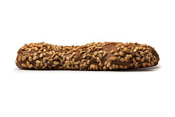 Loaf of bread with sunflower seeds isolated on a white background.