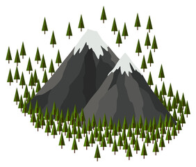 Suburban map design elements. Trees and mountain. Village aerial view. GPS navigation signs.  illustration in flat style