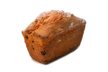A cupcake with raisins isoalted on a white background.