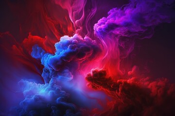 Dramatic smoke and fog in contrasting vivid red, blue, and purple colors. Vivid and intense abstract background or wallpaper. Generative AI