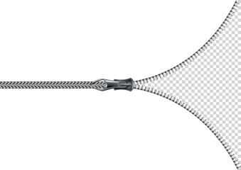 Zipper open background. Half opened flat isolated metalic zipper on transparent background. Accessory or clothes element.  design illustration © designer_things