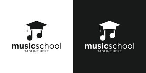 logo design note music and student graduation icon vector illustration
