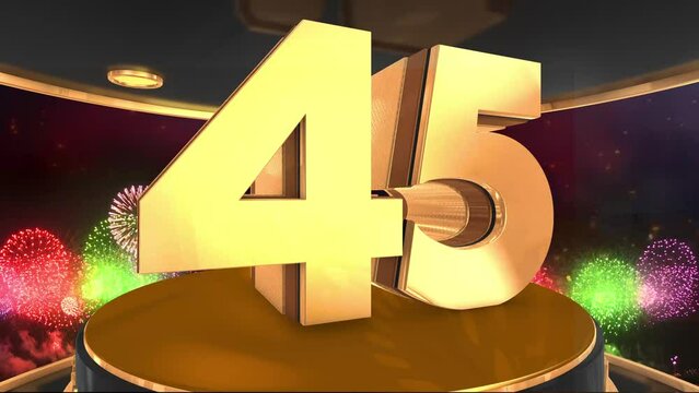 45th anniversary animation in gold with fireworks background, 
Animated 45 years anniversary Wishes in 4K