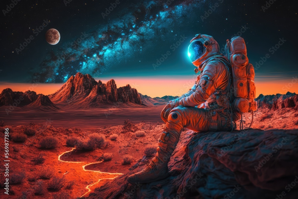 Wall mural astronaut on planet mars made with generative ai