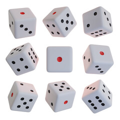 set of white dice game png 3d illustration