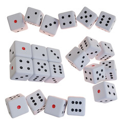 set of white dice game png 3d illustration