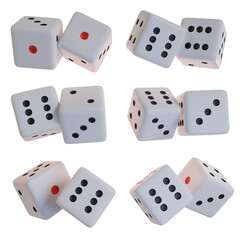 set of white dice game png 3d illustration