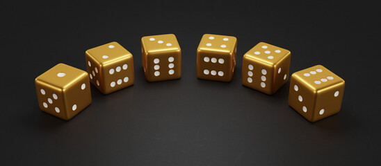 golden dices on black background gold 3d illustration wallpaper