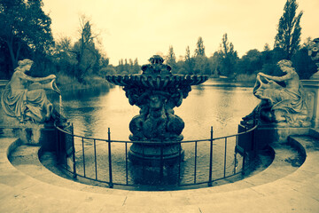 Fountain at the southern end of the Italian Gardens in Hyde Park in London, England