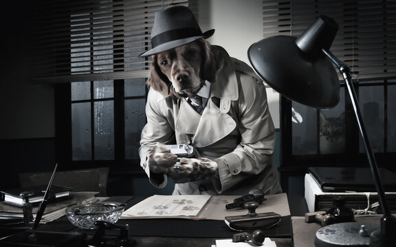 Clothed animals. People with animal heads. Dog Agent looking for clues.