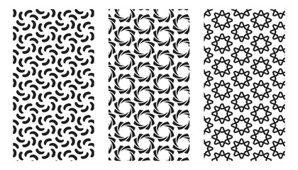 Universal different vector seamless round patterns (tiling). Endless texture can be used for wallpaper, pattern fills, web page background,surface textures. Set of monochrome geometric ornaments.