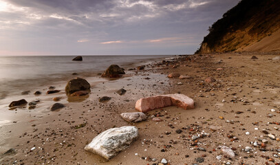 Stones on the beach. Black and white photography.