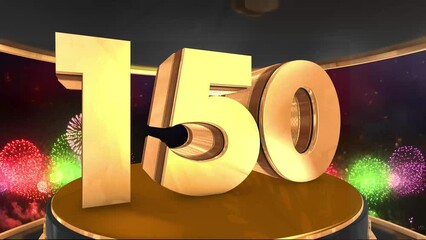 150th anniversary animation in gold with fireworks background, 
Animated 150 years anniversary Wishes in 4K 
