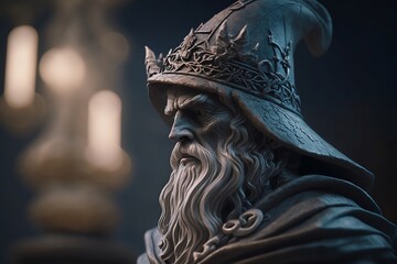 Greek Style Grey Stone Sculpture of an Ancient Wizard