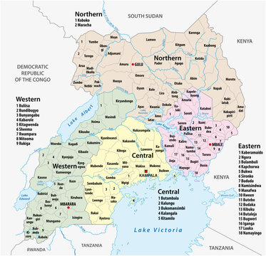 vector administrative and political map of the Republic of Uganda
