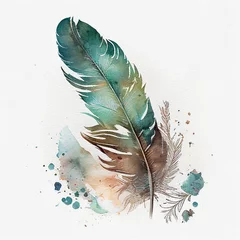 Foto op Plexiglas Aquarel doodshoofd western feather watercolor white background. Generative Ai