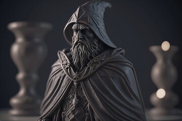 Greek Style Grey Stone Sculpture of a Robed Ancient Wizard