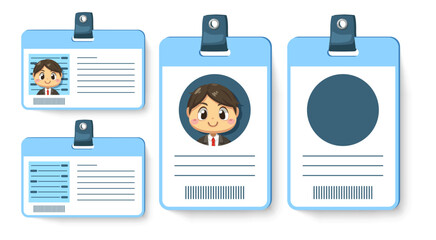 Set of ID or employee card of businessman cartoon character