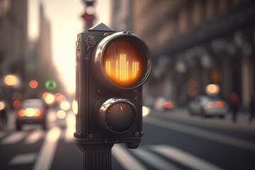 Traffic lights on fantasy city street background. AI generated image