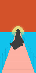 Fototapeta premium silhouette of a girl running on a bridge at sunset