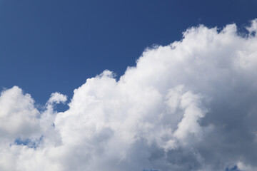 Blue sky with white fluffy clouds copy space