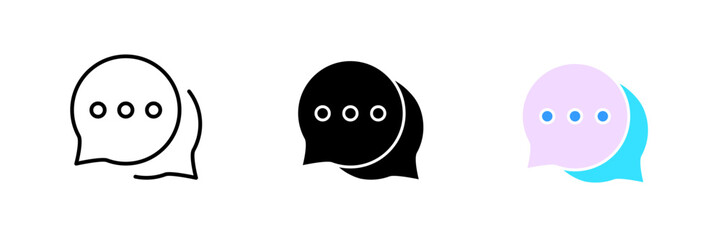 Speech bubbles with dots. Consultation, communication, call centre, correspondence, message, chat, mail. Vector set icon in line, black and colorful styles isolated on white background