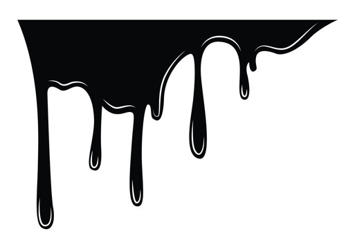 Paint dripping liquid. Flowing oil stain. Set of black drips. Abstract flow stencil, current ink streak or fluid smudge. Vector illustration on white background