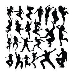 Vector dancing man and woman, people dance silhouette