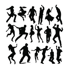 Vector dancing man and woman, people dance silhouette