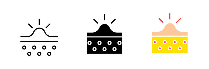 Acne. Skin inflammation, subcutaneous, Korean cosmetics, retinol, niacinamide, sebum regulation, pimple. Vector set icon in line, black and colorful styles isolated on white background