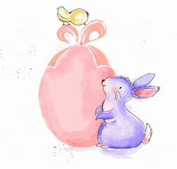 Vector Happy Easter watercolor and ink vintage illustration - 569887513