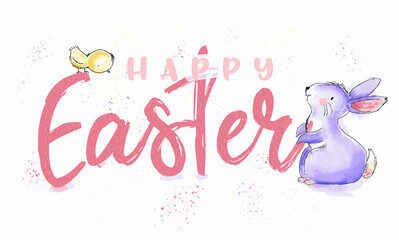Vector Happy Easter watercolor and ink vintage illustration