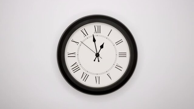 The Time On The Clock One. White Wall Clock With Black Rim And Black Hands. Timelapse. 4k, ProRes