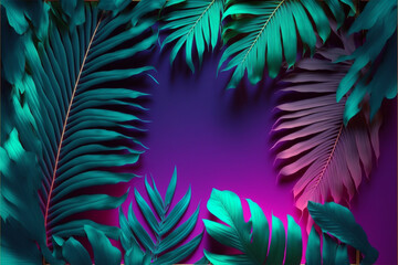 Fototapeta na wymiar Tropical leaf background. Leaves and branches of palm. Generative Ai