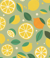 Pattern of lemons with green leaves. background image. Ai