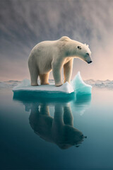 Naklejka na ściany i meble polar bear standing on a piece of ice floating. Generative Ai