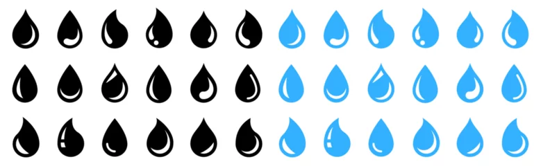 Fotobehang Water drop shape icon. Water or rain drops shape icons set. Blood or oil drop. Plumbing logo. Flat style outline. Vector illustration © vectorsanta
