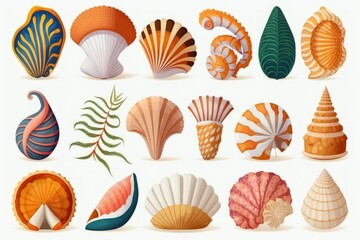 Collection of shells isolated on a white background. Generative AI
