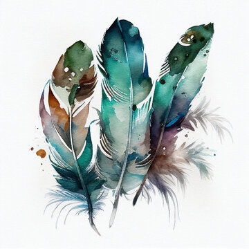 western feather watercolor white background. Generative Ai