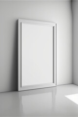 white blank frame on floor white wall background. Generative Ai