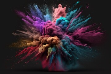 Fototapeta na wymiar Colored powder explosion isolated on a dark background. background with abstract colors. Generative AI