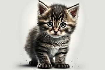 Obraz premium Black and white gray baby cat sitting in front of white back