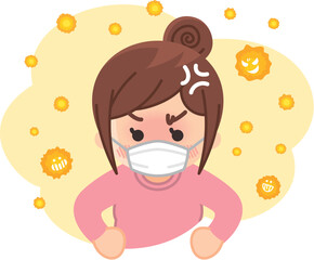 花粉によるアレルギー症状に悩まされる女性　花粉症　苛立ち