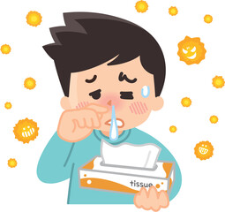 花粉によるアレルギー症状に悩まされる男性　花粉症　鼻水