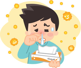 花粉によるアレルギー症状に悩まされる男性　花粉症　鼻水