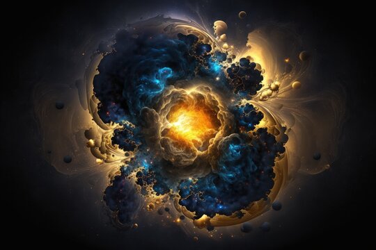 Deep Space Gold and Blue Explosion. Generative AI