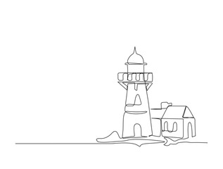 Continuous one line drawing of lighthouse tower. Simple illustration of Castle Hill Tower line art vector illustration