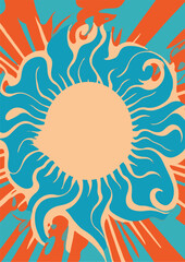 Set of backgrounds for the sun text. Set of backgrounds for hippie text, positive art, hippie art, psychedelic art inspired by the 1970s, 1960s.
The poster is bright sunny. Solar Art Festival. 